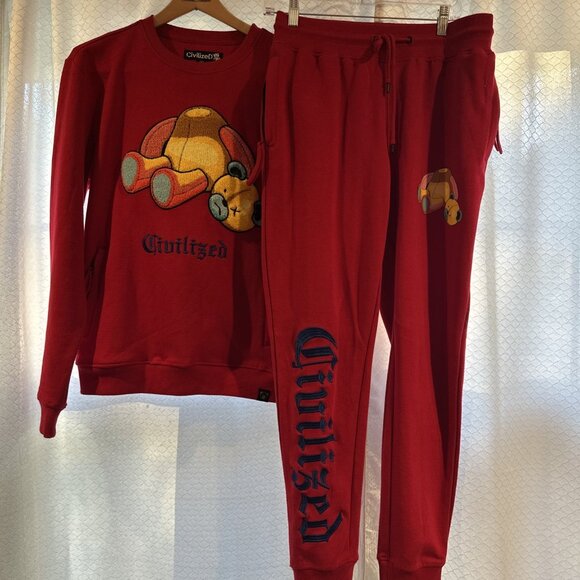 CIVILIZED BEAR CORE HOODIE SET Men’s Size M Red Cozy Preppy Y2k Vtg Retro - Picture 2 of 7